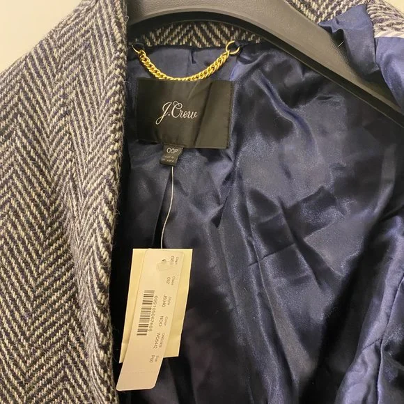 NEW J. CREW 00P 00 Petite Navy Donegal Topcoat In English Herringbone Wool - Picture 6 of 12